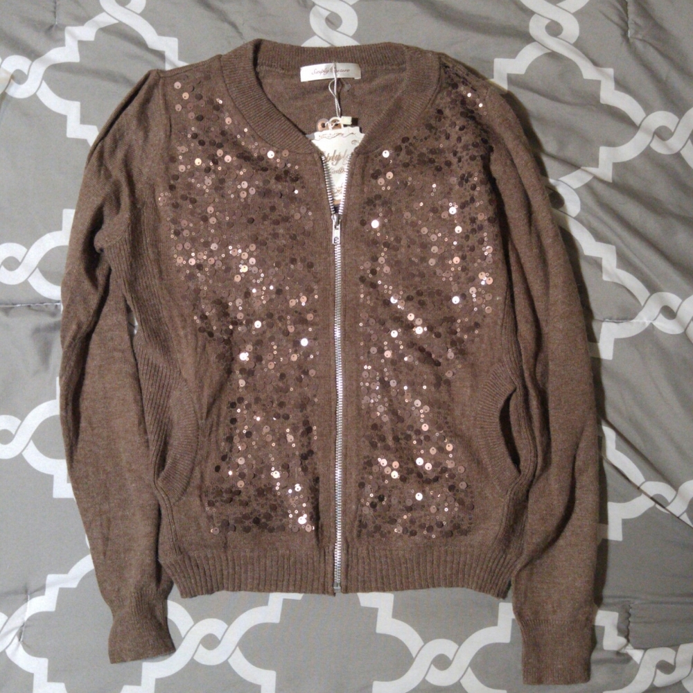 Simply Couture Sequined Zip Up Sweater